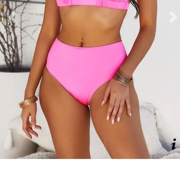 🌺3 FOR $20🌺 - Doll & Co High Waist Bikini Bottom Hot Pink Shimmer M Swimwear - Picture 2 of 8